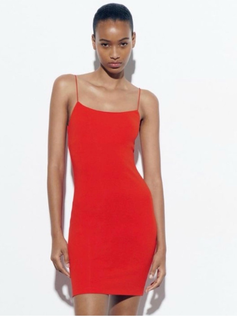 Zara Red Spaghetti-Strap Bodycon Mini Dress